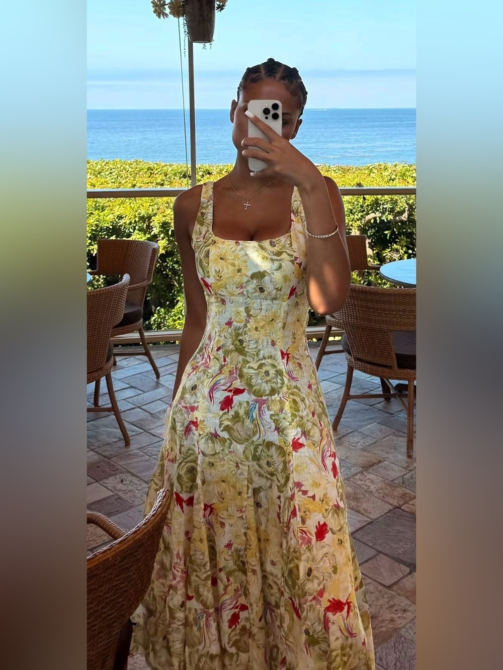 Desigual Yellow Floral Midi Dress with Red Accents - Picture 3 of 9